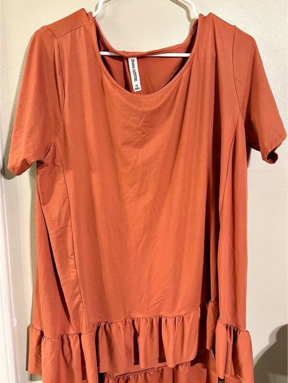 1X Zenana Outfitters Orange Ruffle Tunic